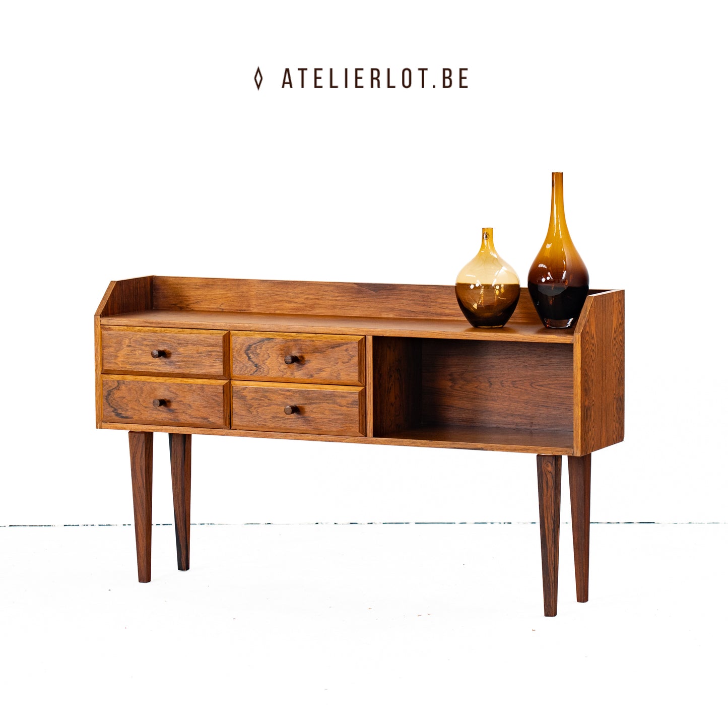 Vintage bijzetkast palissander Heinrich Vogt, vooraanzicht