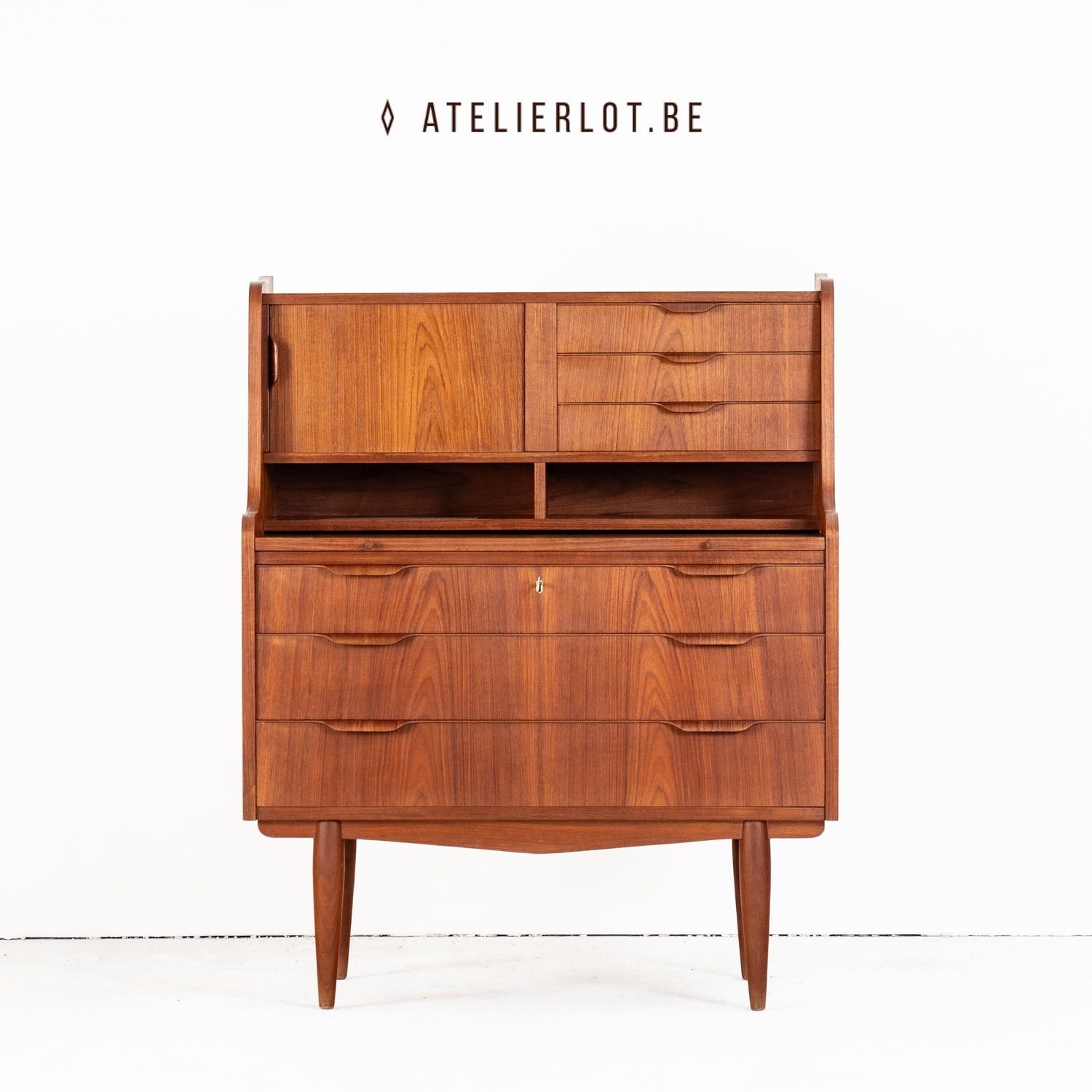 Vintage secretaire teak Storgaard Nielsens Møbelfabrik, vooraanzicht