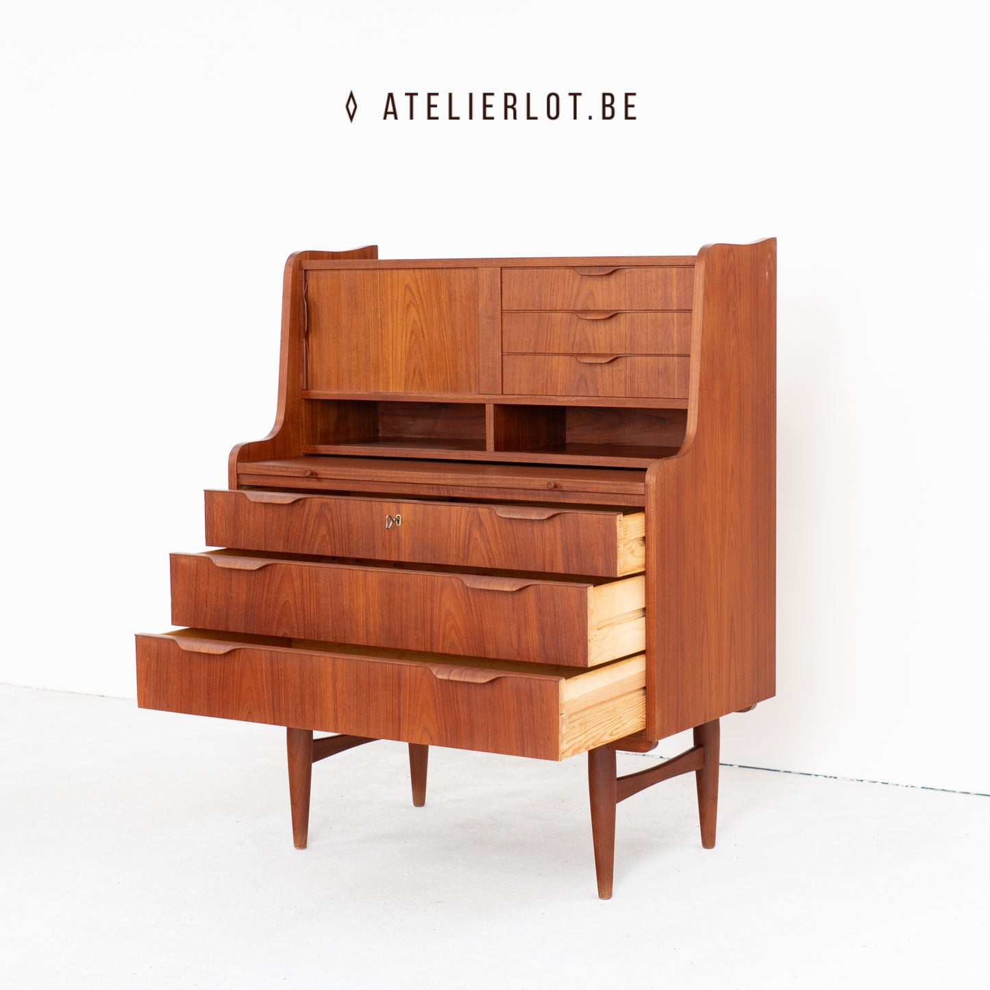 Vintage secretaire teak Storgaard Nielsens Møbelfabrik, geopende lades