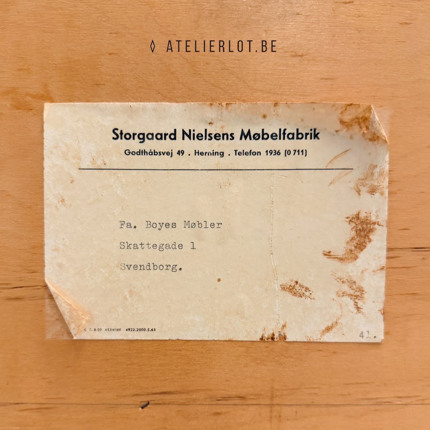 Vintage secretaire teak Storgaard Nielsens Møbelfabrik, origineel label van de fabrikant